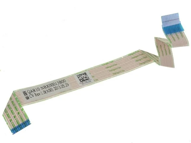 Flat beige ribbon cable with printed circuit traces and connector ends