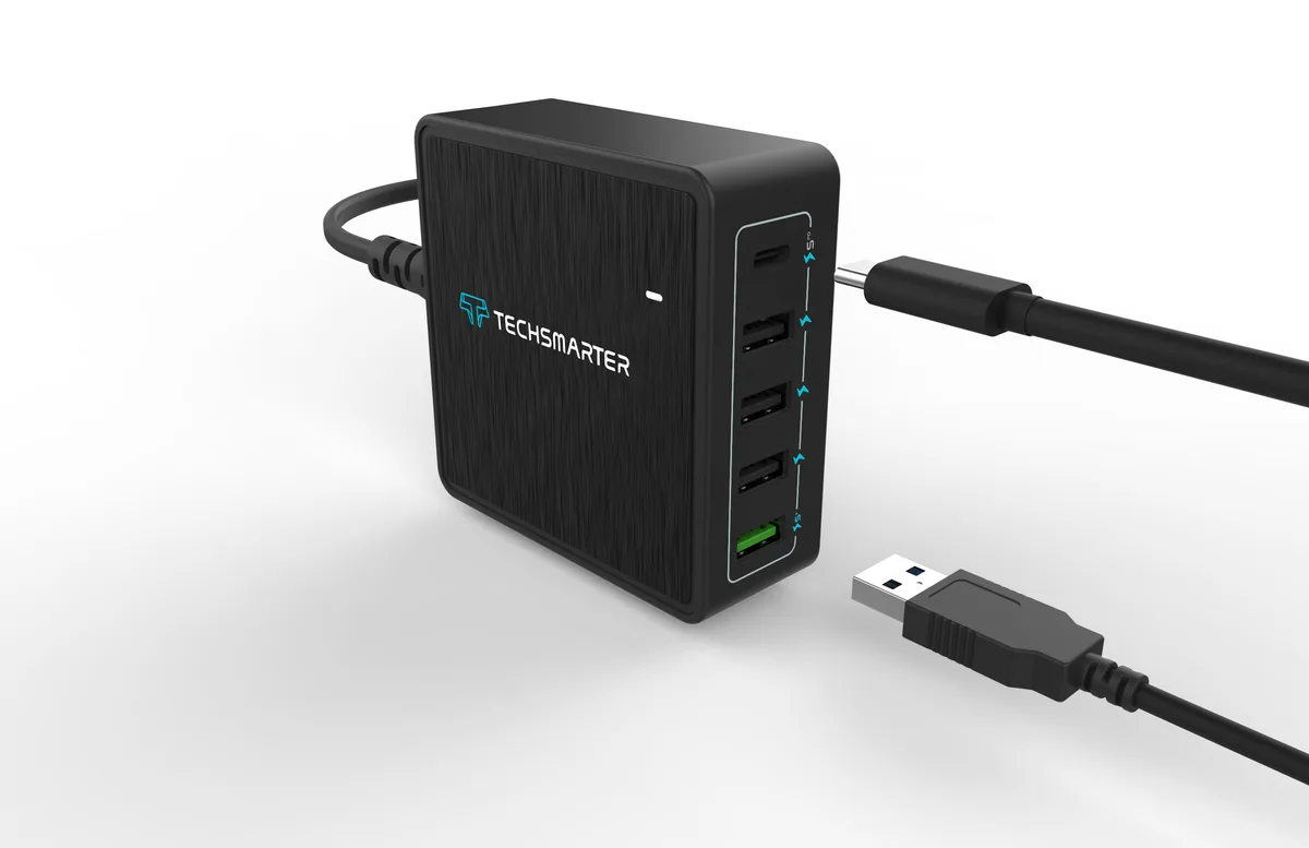 Techsmarter Techsmarter 5-Port Desktop Charger 60W PD 18W TS+ Black — product photo