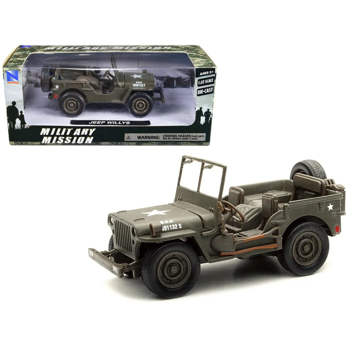 New Ray Toys New Ray Toys Jeep Willys U.S.A. Army Green 1/32 Diecast Vehicle — product photo