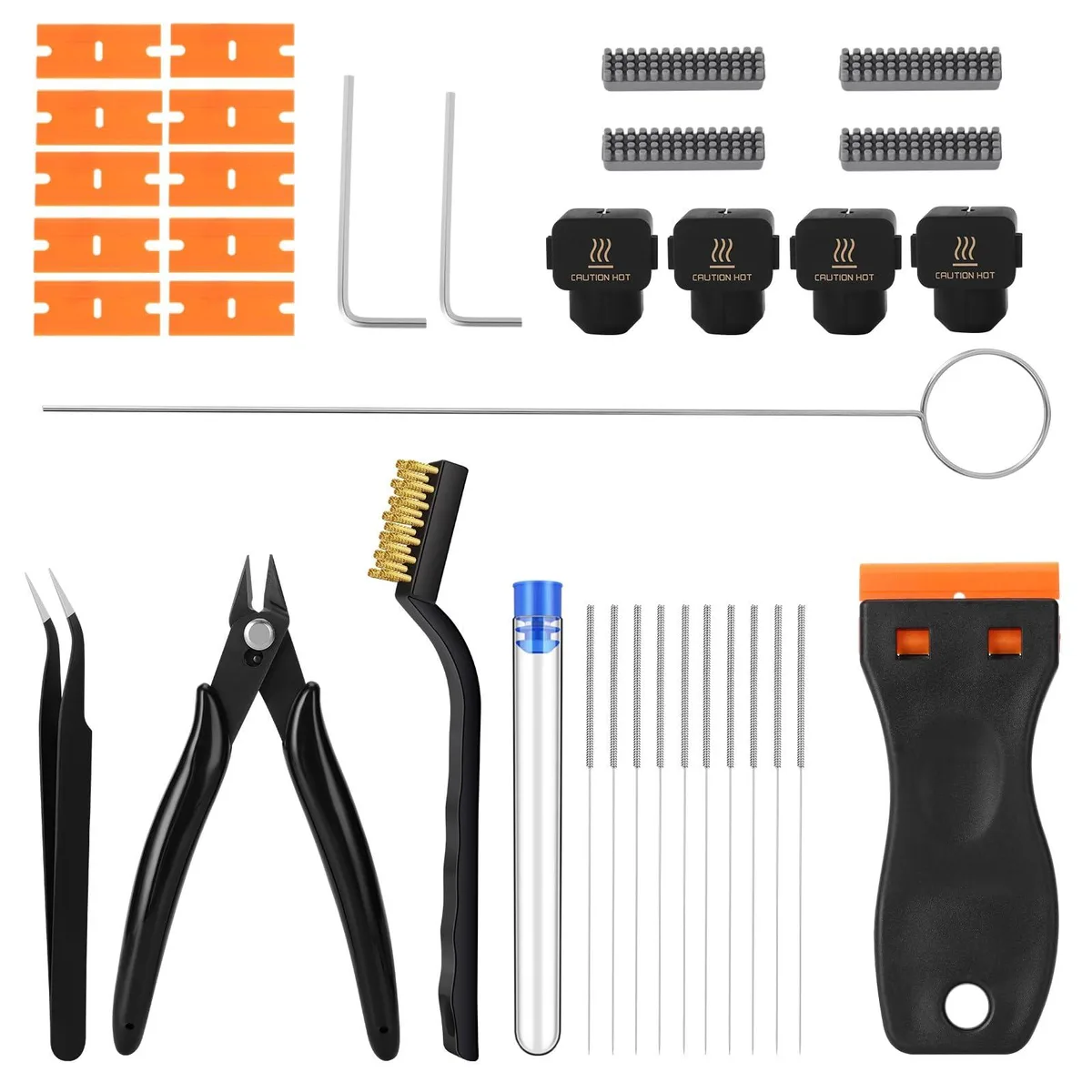 35-piece 3D printer tool kit for Bambu Lab A1 Mini, assorted metal and plastic tools in storage case