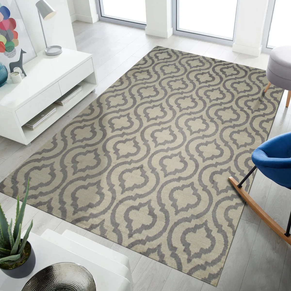 EORC EORC Hand Knotted Wool Grey Trellis Moroccan Rug 8' x 10 — product photo