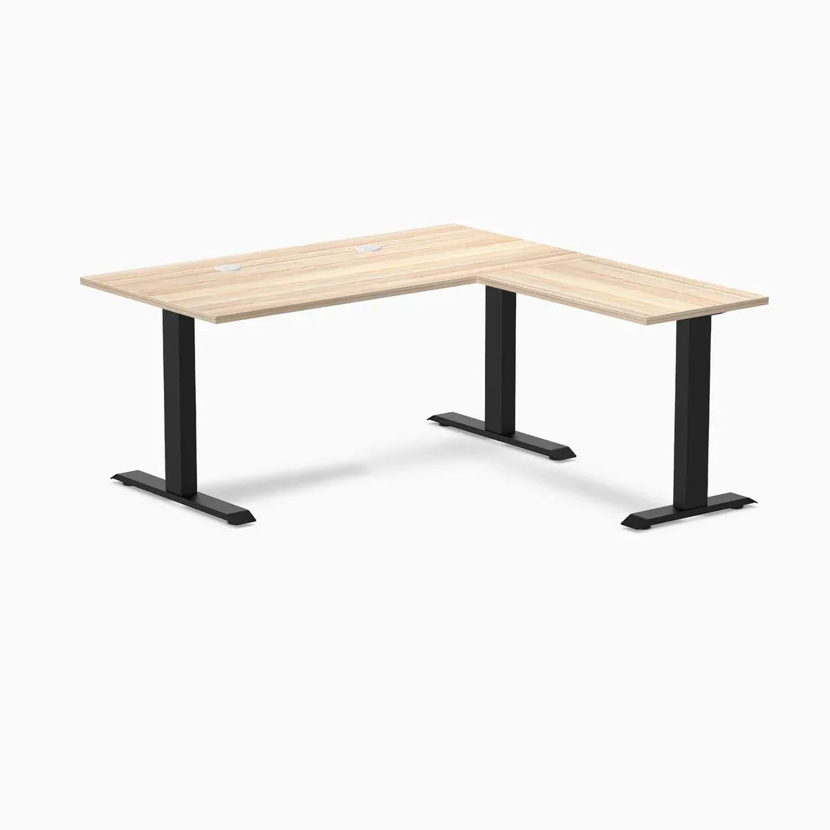 Desky Desky Zero Laminate L-Shape Desk Classic Oak Matte Black 59 x 29.5 x 61 x 19.7 in with Grommets — product photo