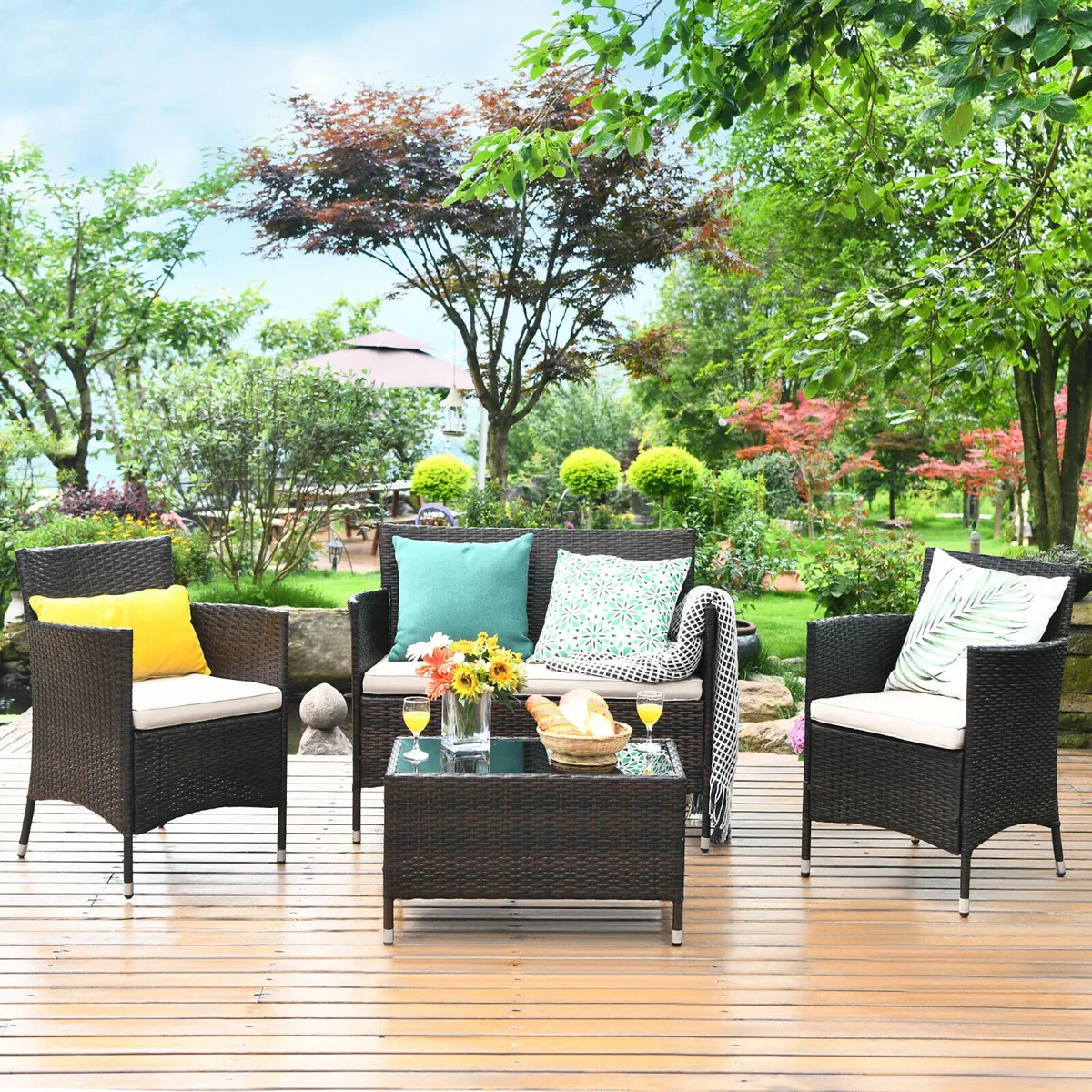 Costway Costway 4-Piece Rattan Patio Furniture Set Brown — product photo