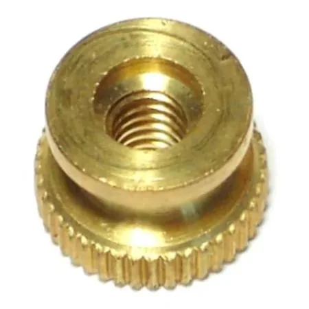 Small brass rivet nuts with threaded bodies, fifteen pieces in a clear bag