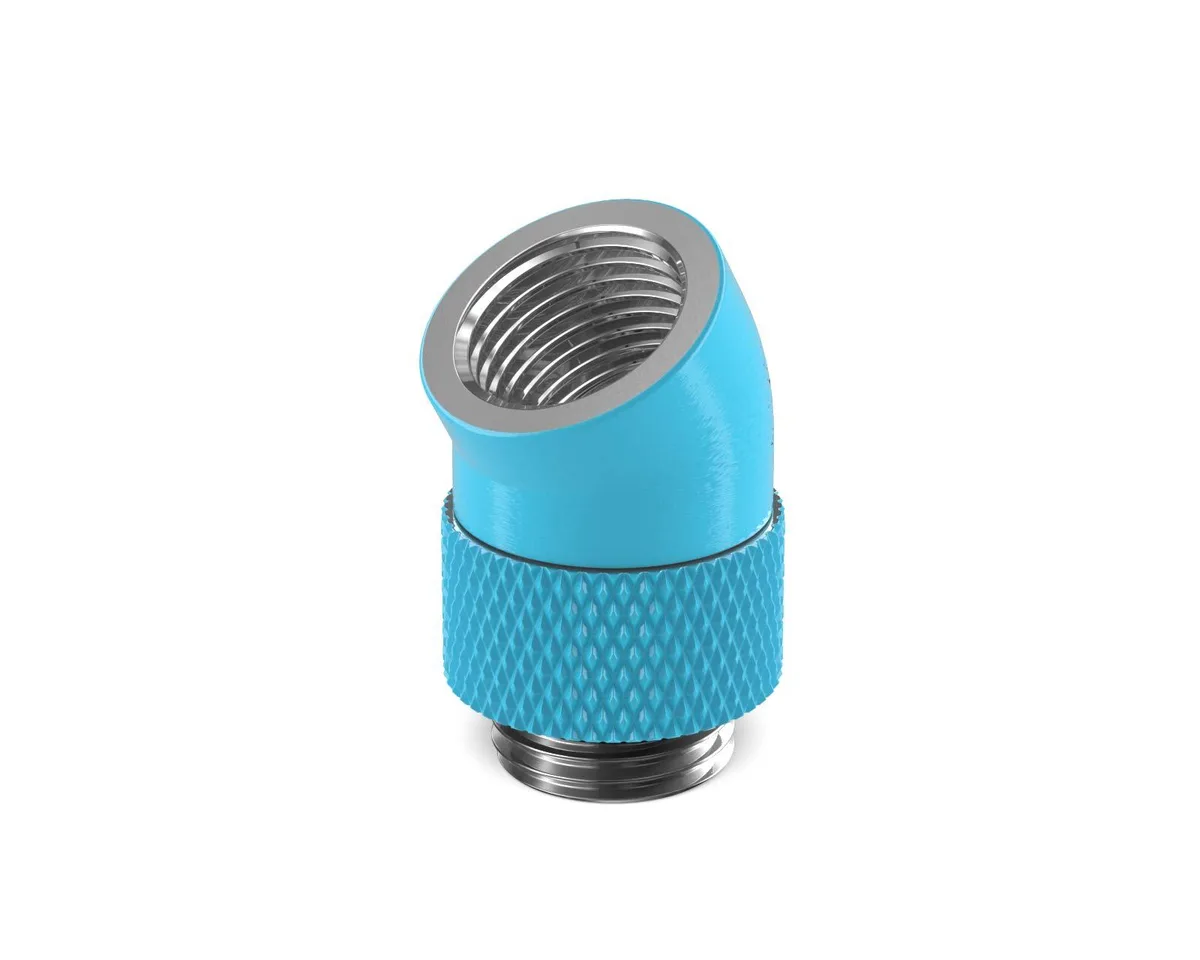 PrimoChill PrimoChill Male to Female G1/4 30 Degree Rotary Elbow Fitting Sky Blue diy cooling — product photo
