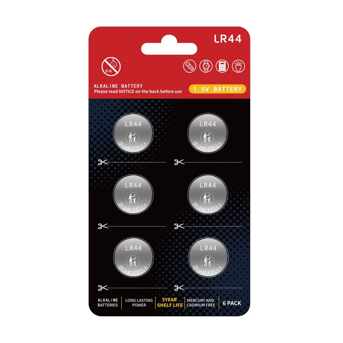 No Sew No Sew LR44 AG13 1.5V 160mAh alkaline button cell 6 pack — product photo