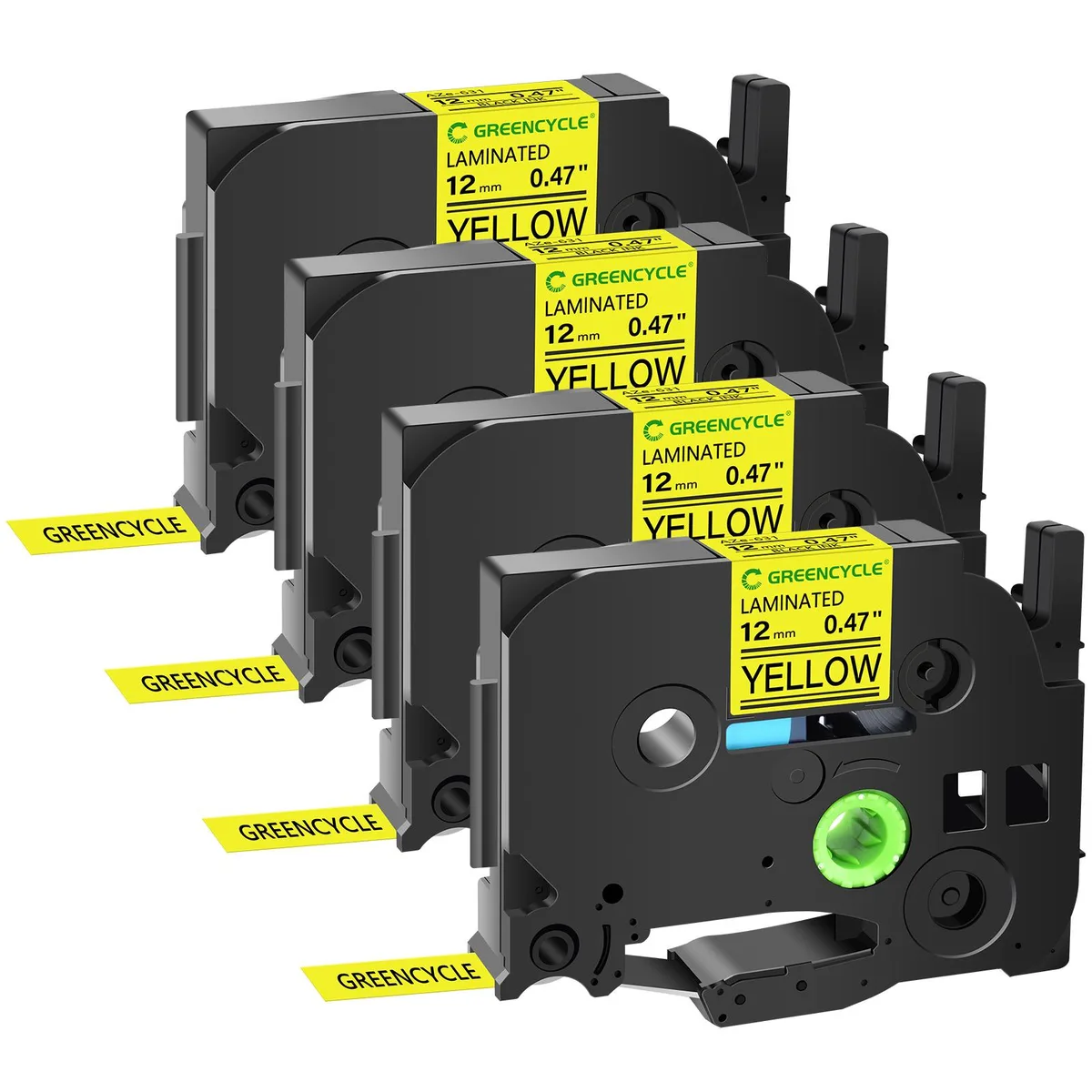 GREENCYCLE GREENCYCLE TZe-631 12mm Black on Yellow Laminated Tape 4 Pack — product photo