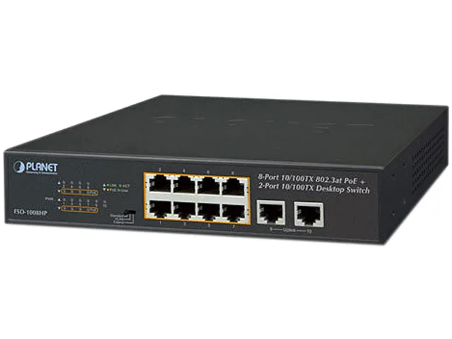 PLANET PLANET FSD-1008HP 8-Port 10/100TX PoE+ 2-Port 10/100TX Desktop Network Switch 120W — product photo