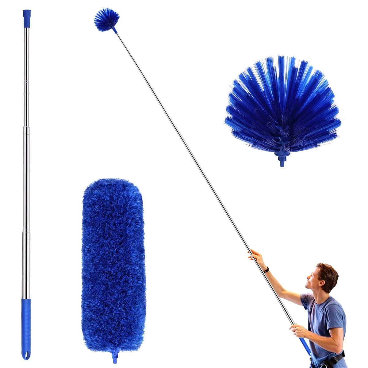 Cobweb duster kit with two heads and extendable pole