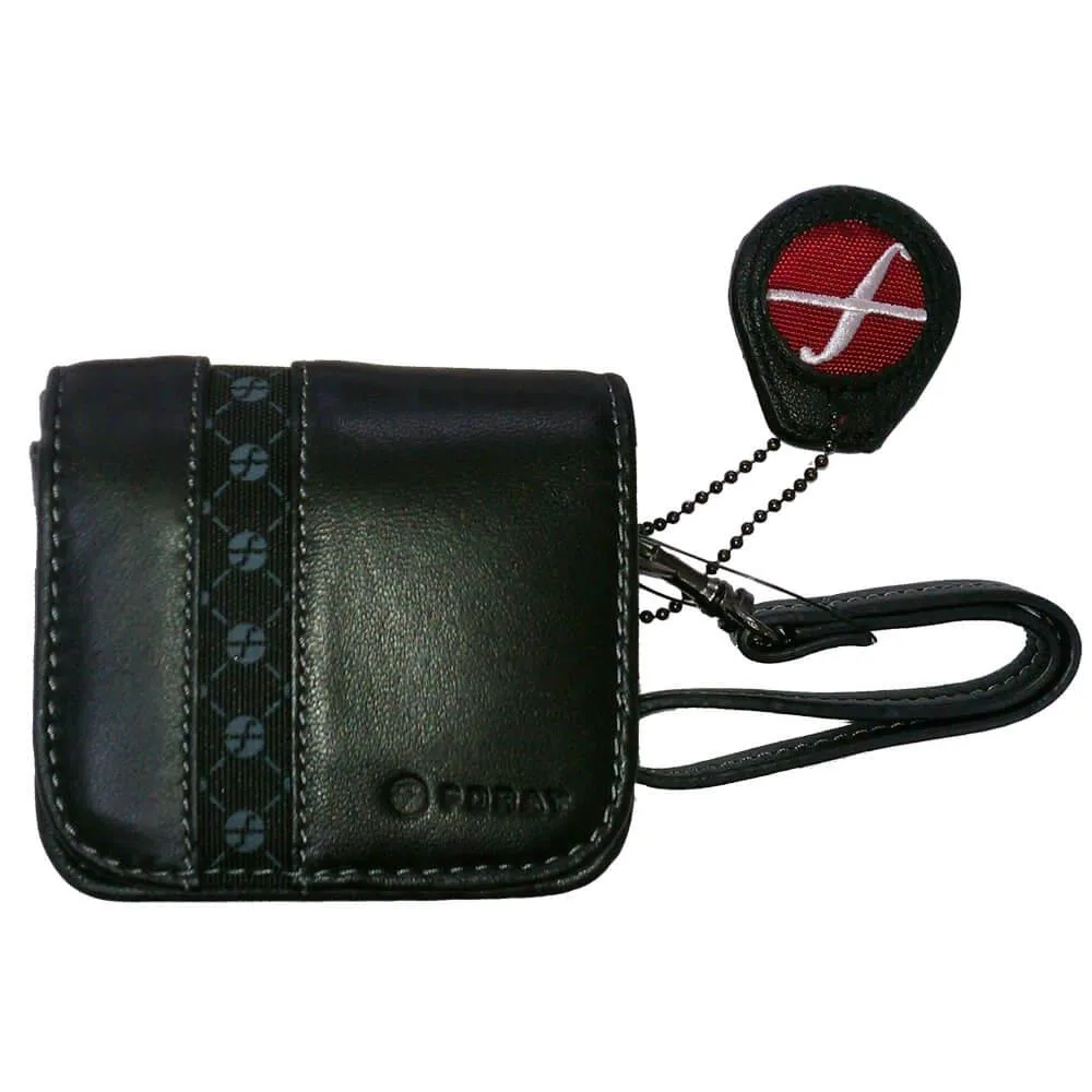 Black leather compact camera case with zip closure