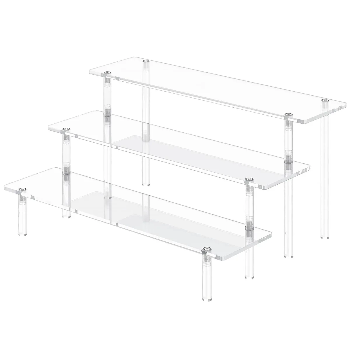 Three-tier clear acrylic riser stand, polished finish, 11.8 by 8.5 by 5.9 inches