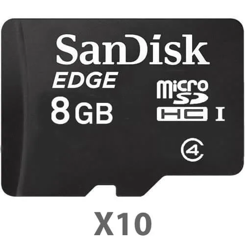 Ten tiny black microSDHC cards in a row