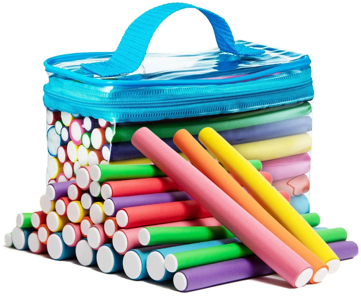 Forty-two soft foam flexi rods in assorted colours and thicknesses, 7 inches long, packed in a cube box