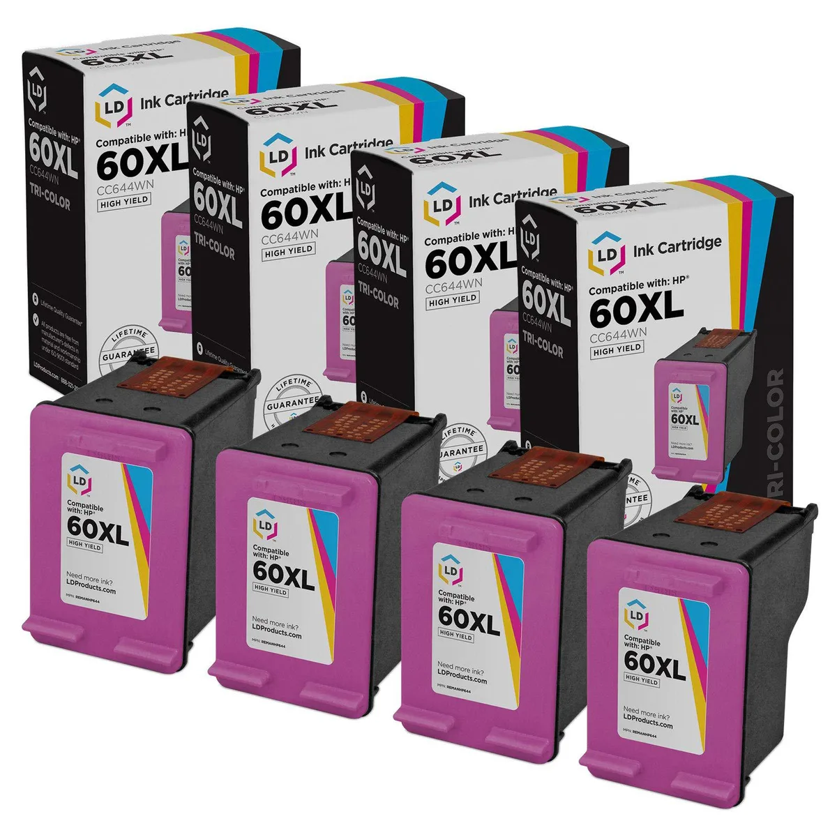 LD Products LD Products HP 60XL High-Yield Tri-Color Ink Cartridge 4 Pack — product photo