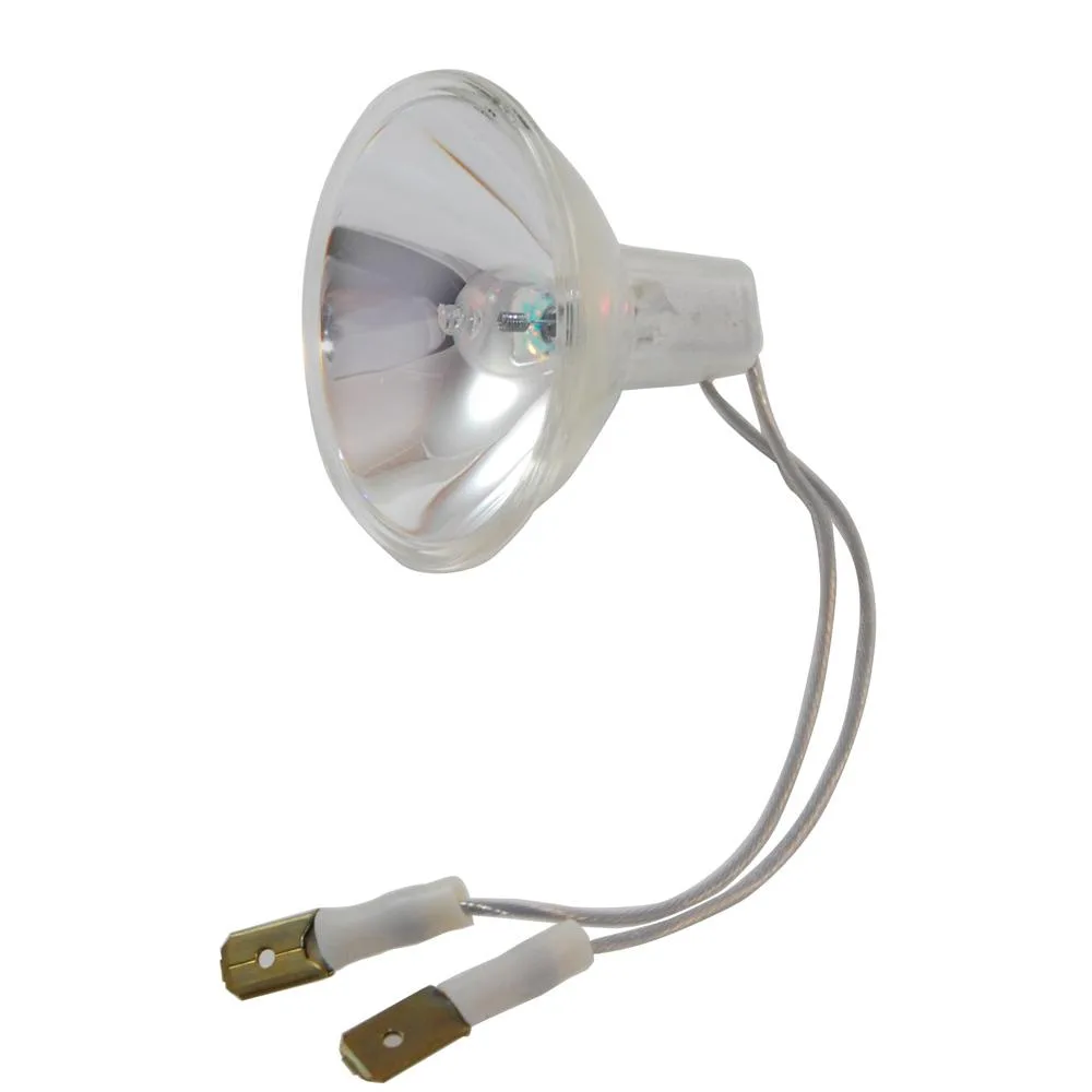 Small halogen capsule with two flat male connectors protruding from a ceramic base