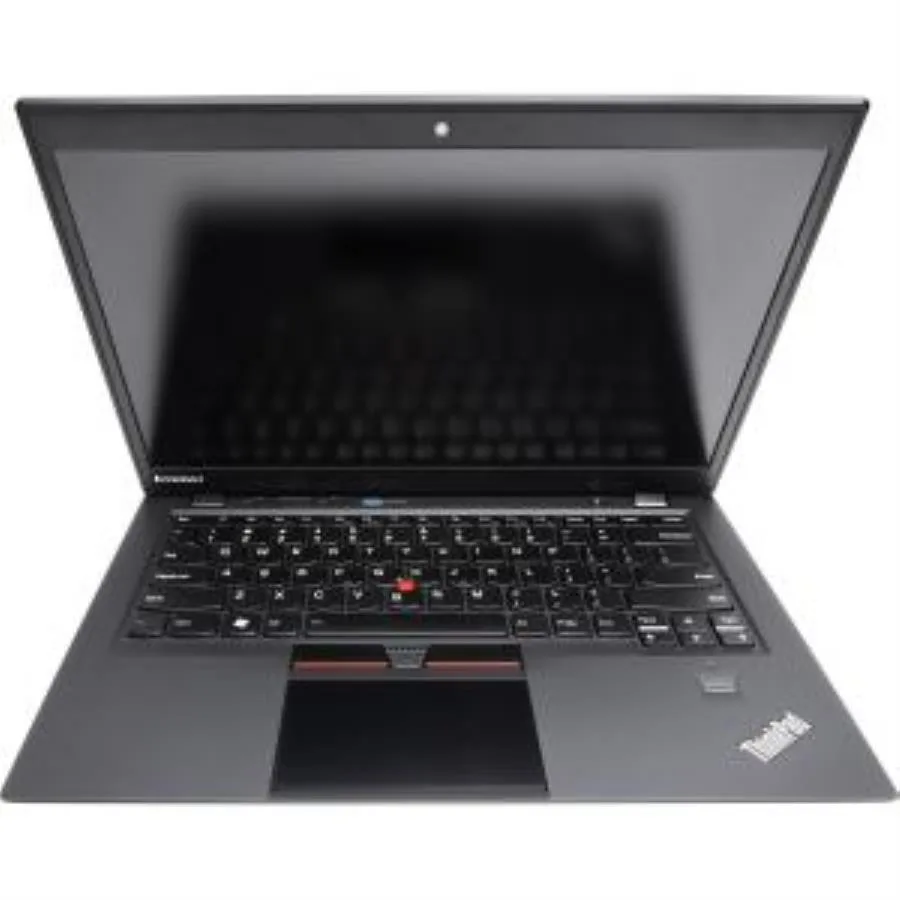 Black 14-inch ultrabook with fingerprint reader and webcam