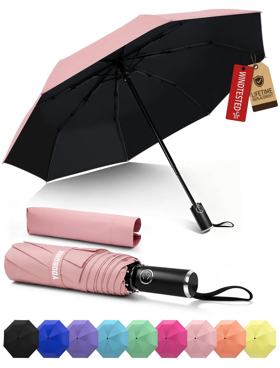  Yoobure Compact Travel Umbrella Coral 12" 42.5" Auto Open — product photo