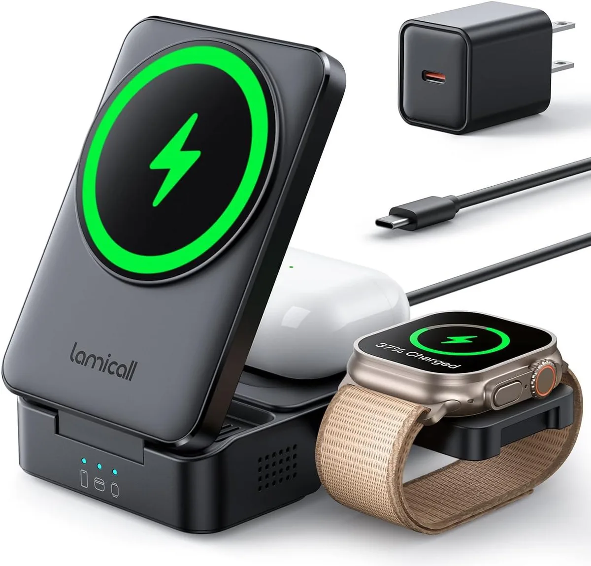 FLEANE FLEANE 3-in-1 Wireless Charger Stand Safe Cooling Foldable for iPhone 12 13 14 15 16 17 Air Watch — product photo