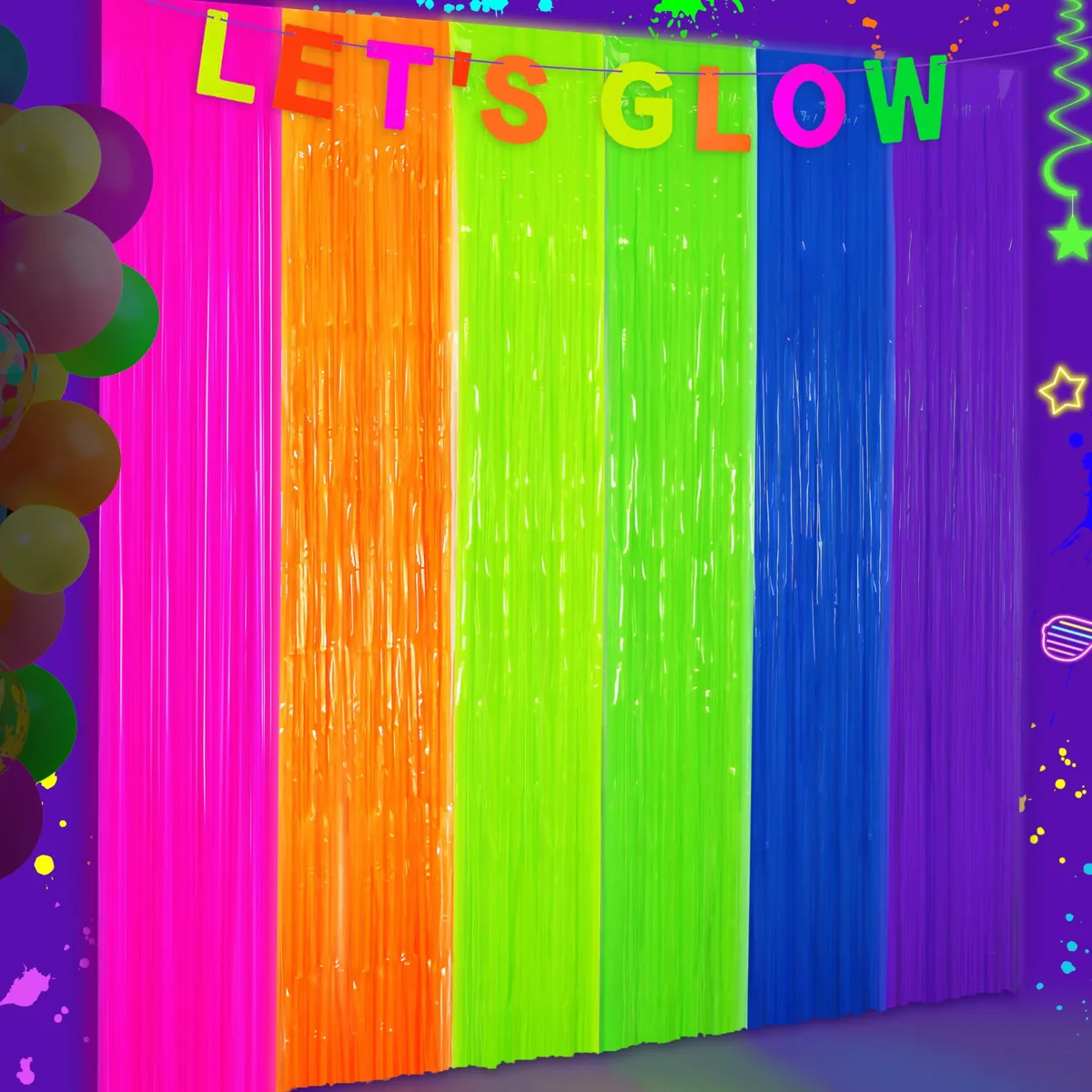  Fayoo Glow in The Dark Tinsel Curtains 2 Pack 3.3x6.6ft Blue — product photo