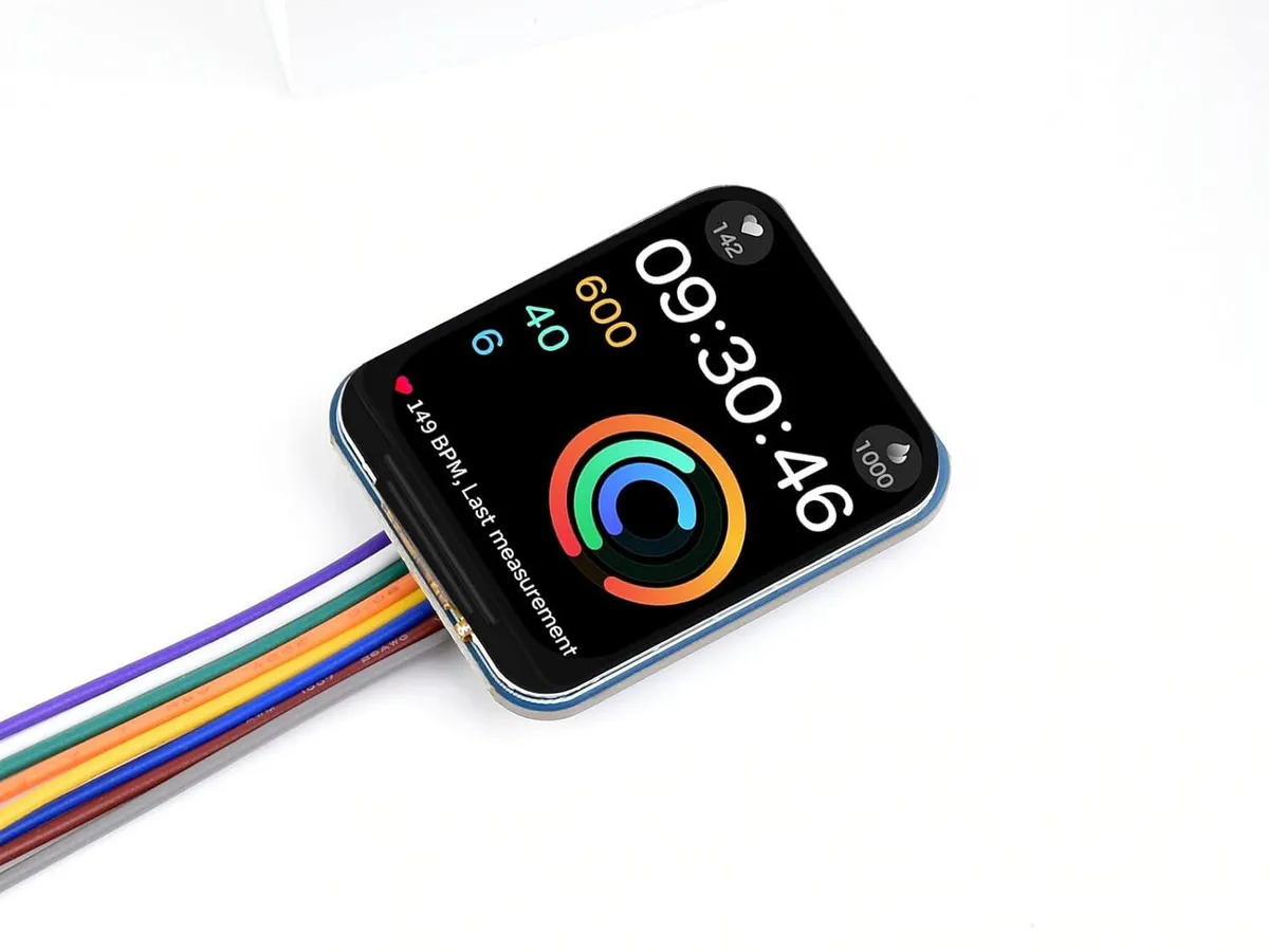Small 1.69 inch square LCD module with pin header and driver chip visible