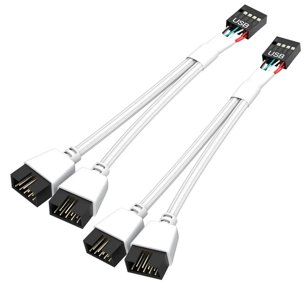 LORDWORLD LORDWORLD USB 2.0 9 Pin Header Splitter 2 Pack Braided White 6.3 inch — product photo