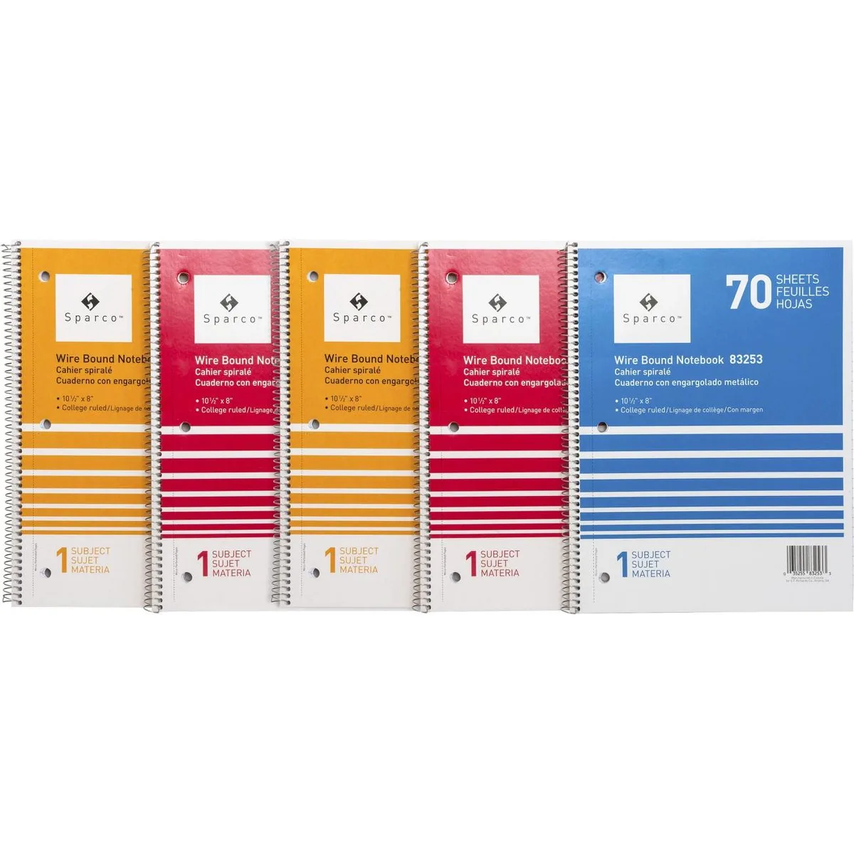 Sparco Products Sparco Products 83253BD Wire Bound College Ruled Notebook 70 Sheets 5 Pack — product photo