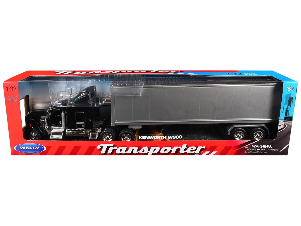 Welly Diecast Welly Diecast Kenworth W900 Truck Black with Gray Container 1/32 Diecast Model — product photo