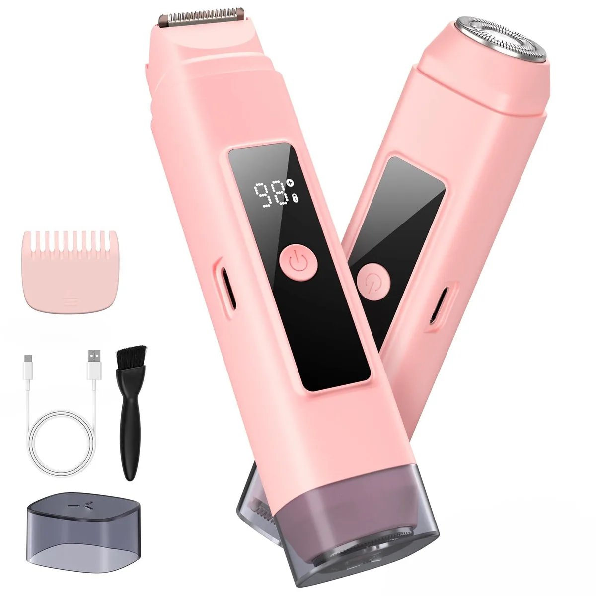 Pink foil shaver with dual heads LED display USB-C charging