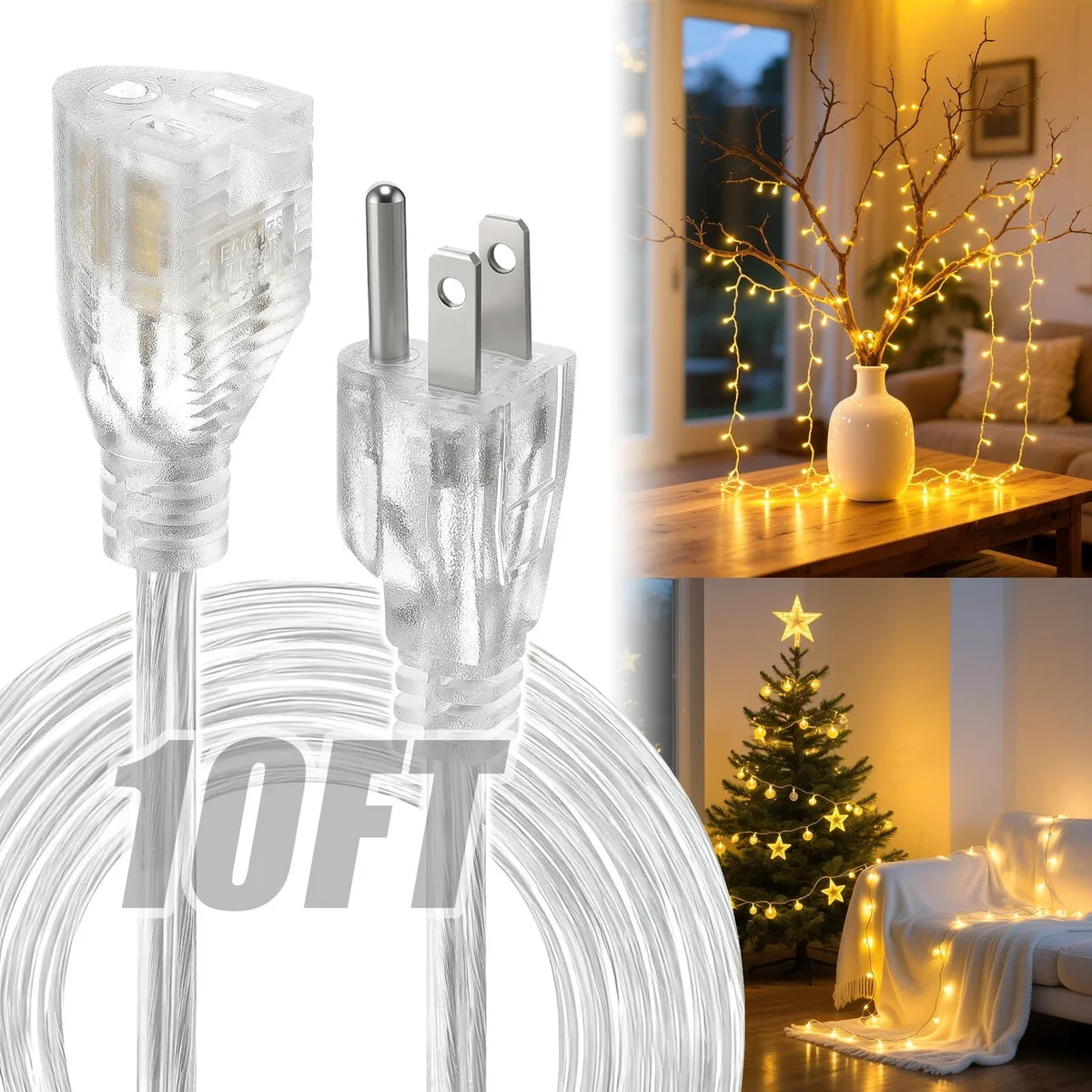  Alphatool 10 ft 3-Prong Clear Extension Cord 18 AWG 250V 6A — product photo