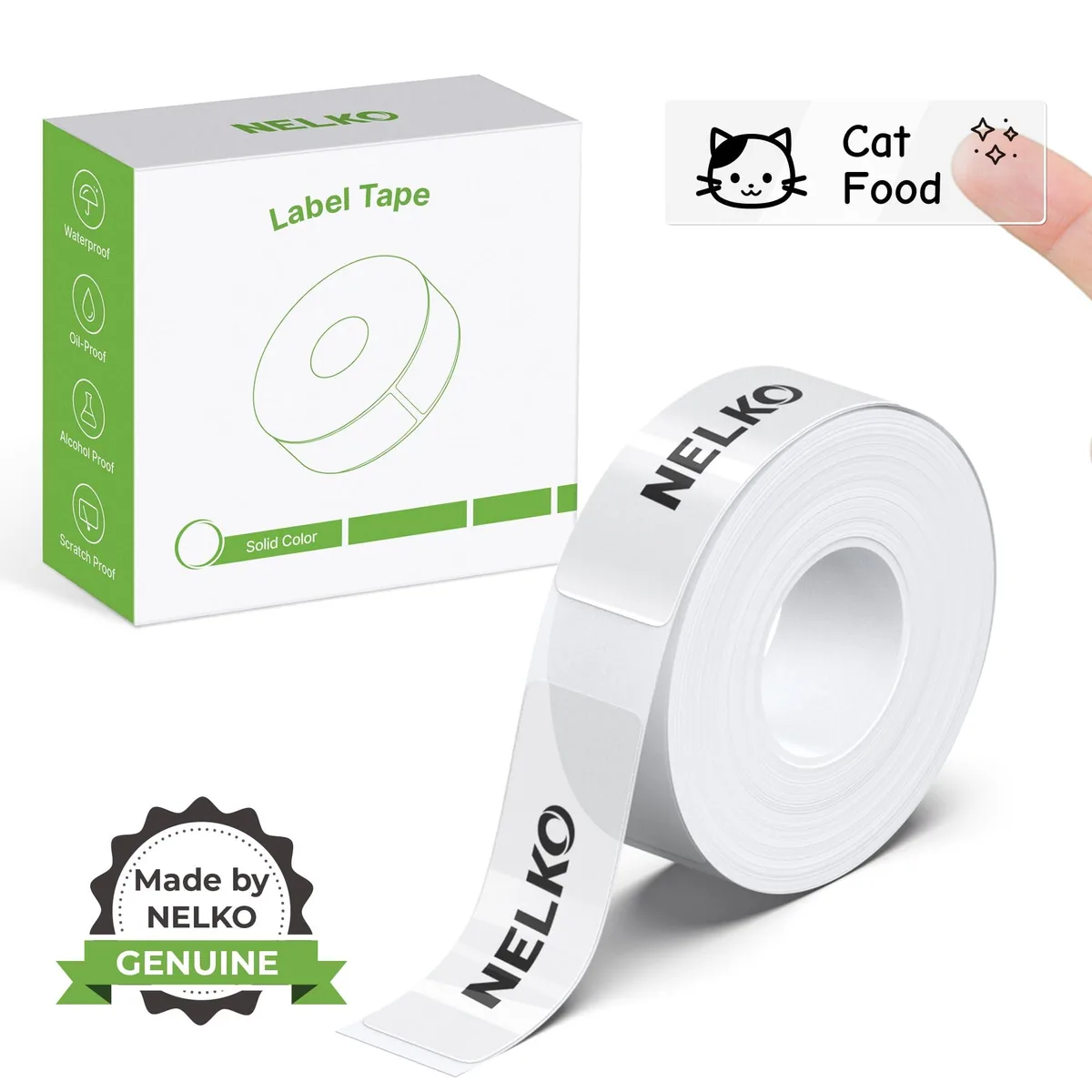 Transparent laminated label tape roll 14x40mm white text on clear backing