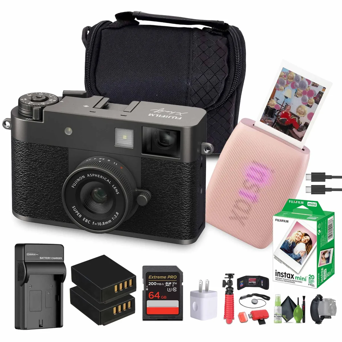 FUJIFILM FUJIFILM X half Charcoal Silver with MINI LINK 3 Rose Pink — product photo
