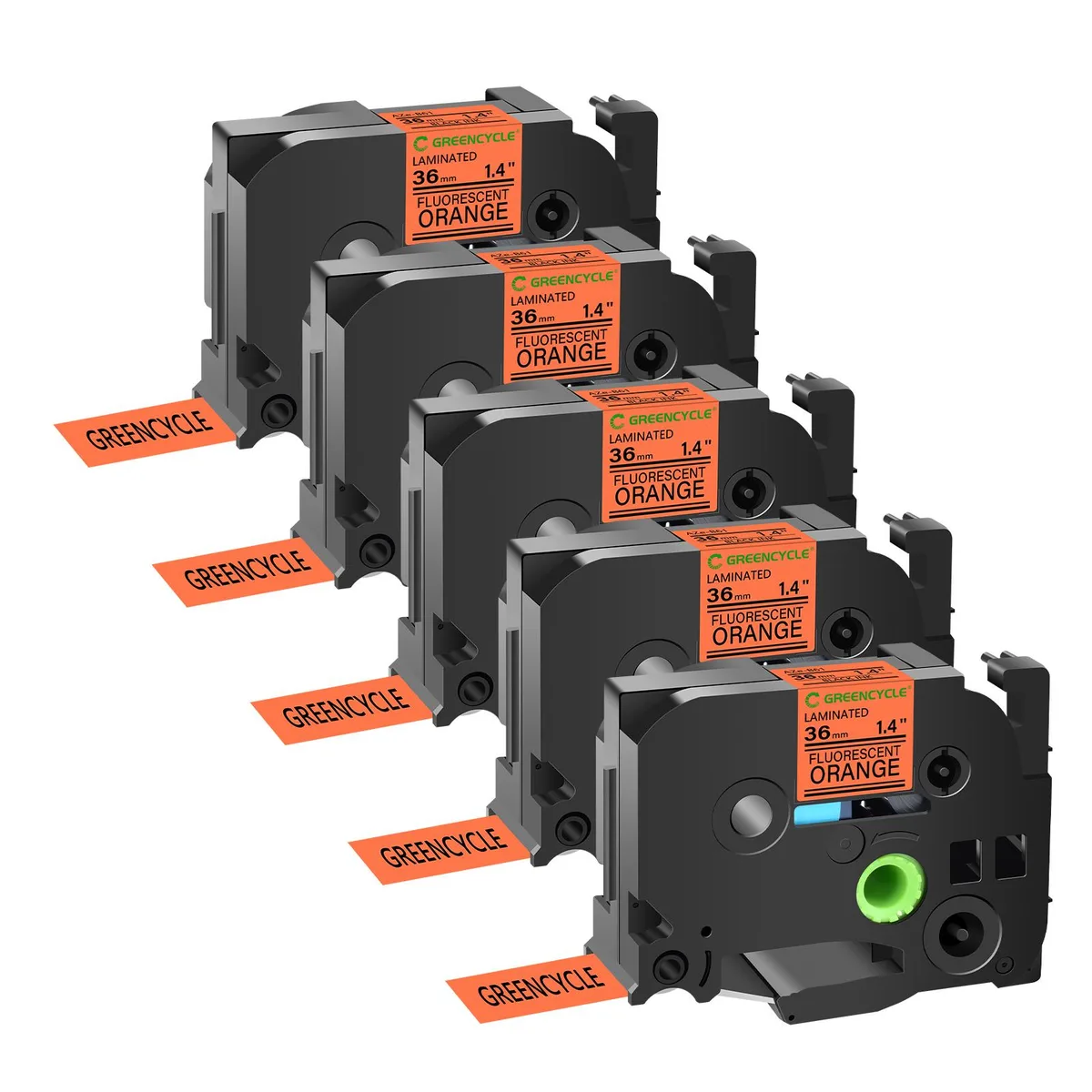GREENCYCLE GREENCYCLE TZe-B61 label 36mm 16.4ft Black on Fluorescent Orange 5 pack — product photo