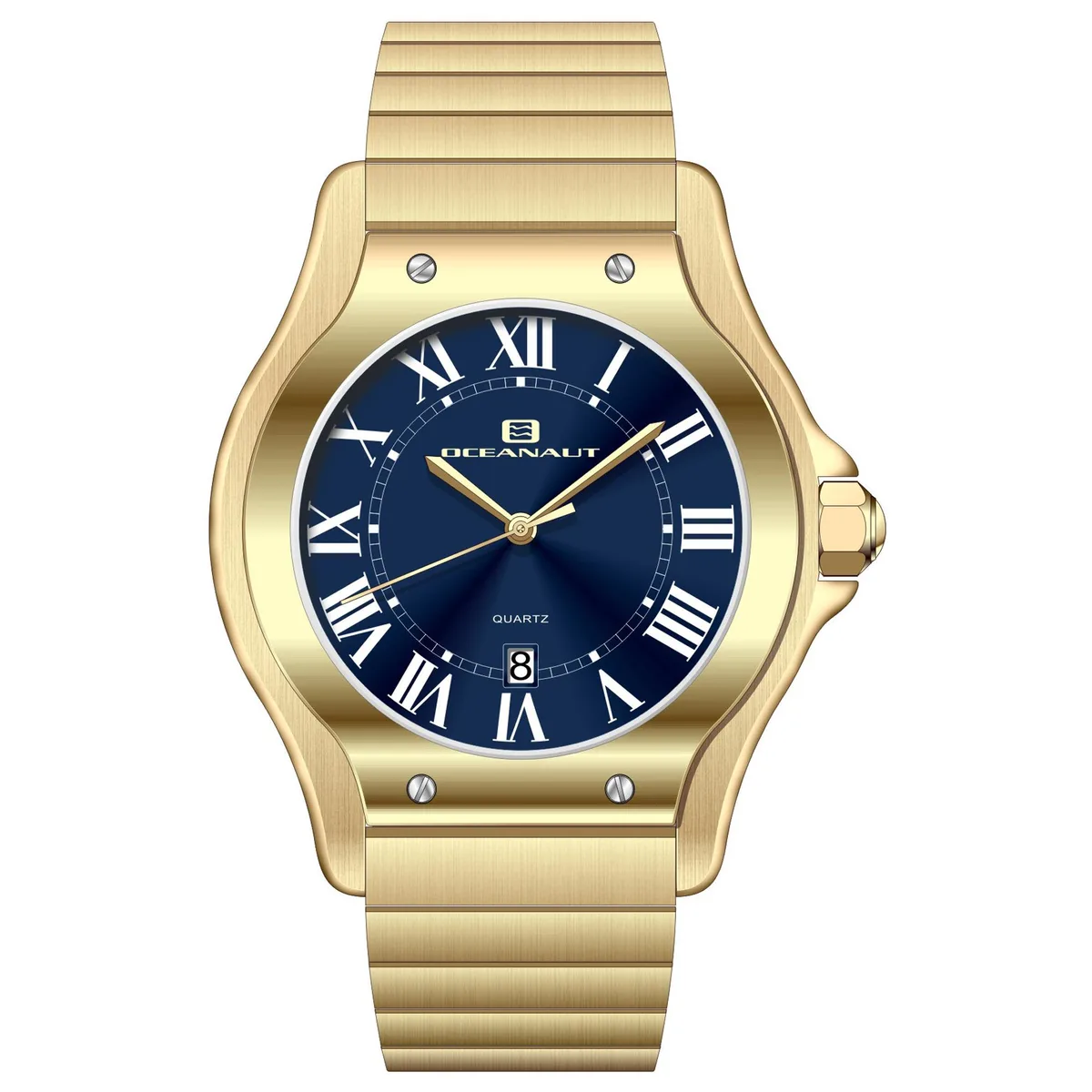 Stainless steel watch with blue dial and matching bracelet