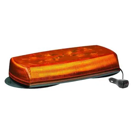Rectangular amber LED mini lightbar, 15 in long, 2 1/2 in high, 9 in deep, eight flashing heads, IP69K rated