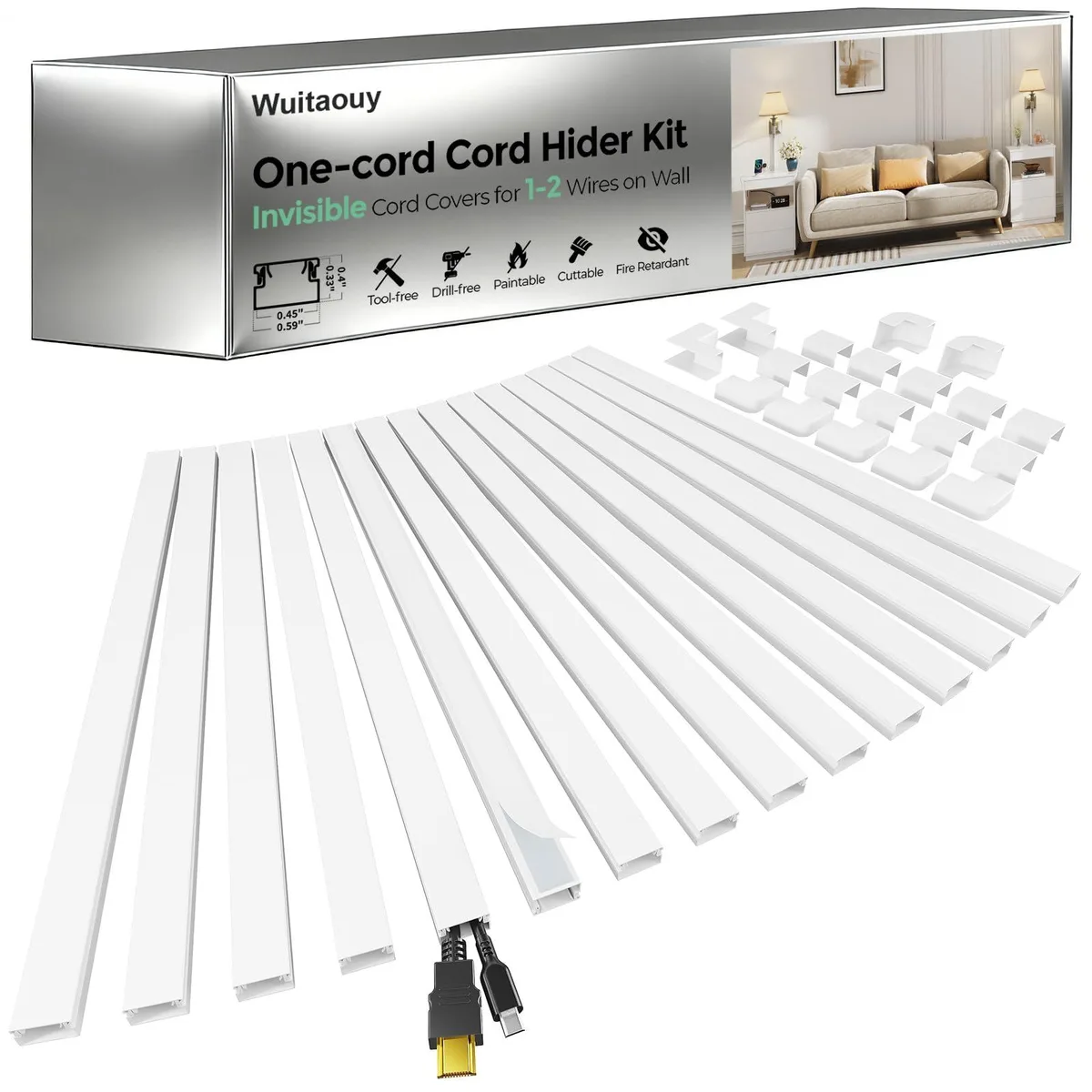 Wuitaouy 212.6in Cord Cover Kit 15pcs White — product photo