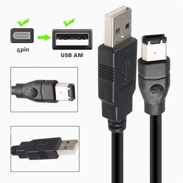Enfain Enfain IEEE 1394 6-Pin Male to USB 2.0 A Male Firewire Cable 1.8 m 3 m 4.5 m — product photo