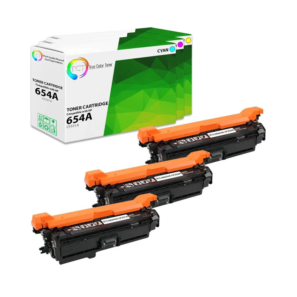 True Color Toner True Color Toner 654A toner cartridge 3 pack CF331A CF332A CF333A 15000 pages — product photo