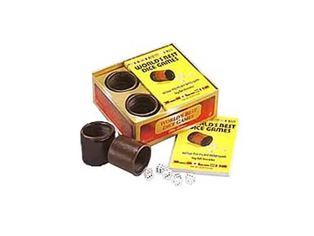 Boxed set with two dice cups, ten dice and a softcover guidebook