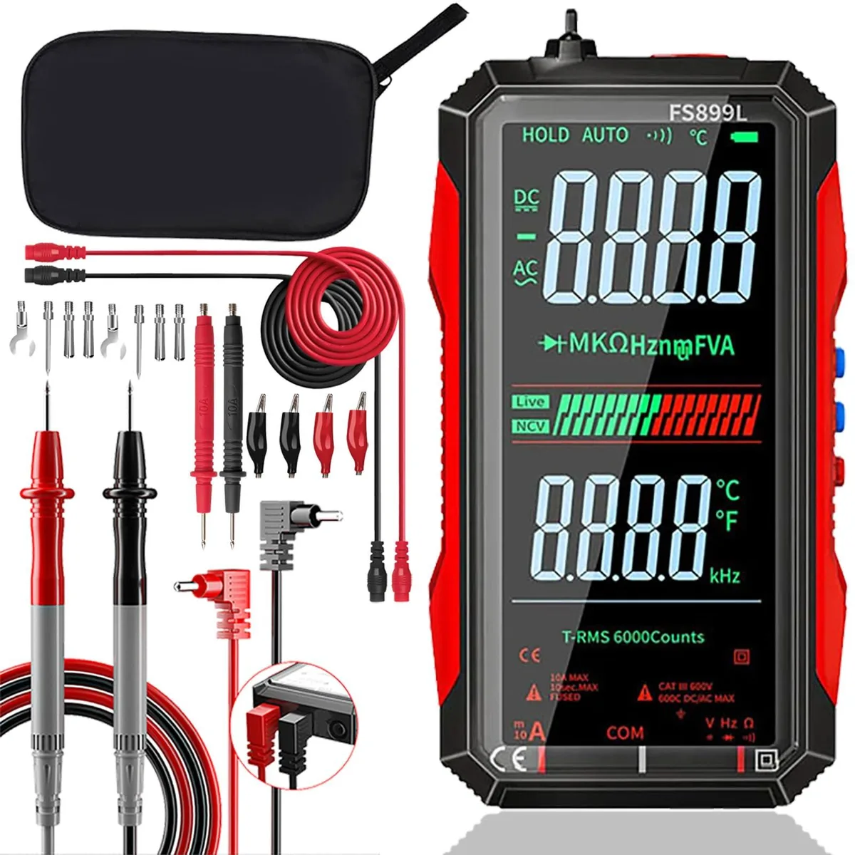  ZMIWNIED FS899L Digital Multimeter 6000 Counts True RMS 20pcs Kit — product photo