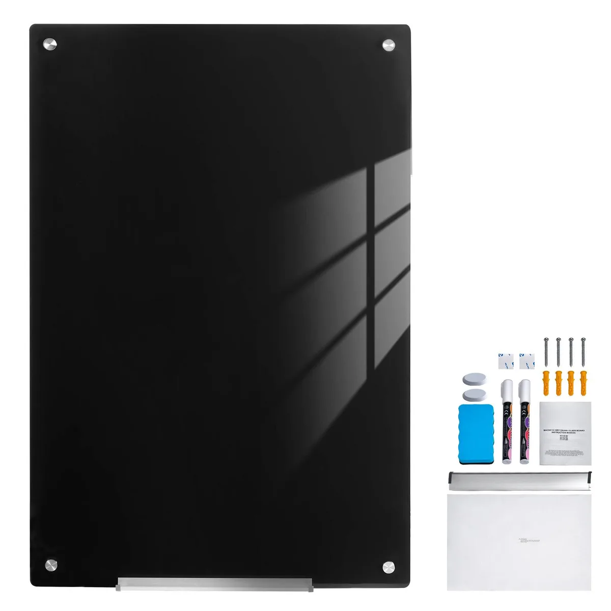 VEVOR VEVOR Magnetic Glass Whiteboard 36"x24" Black with Tray — product photo