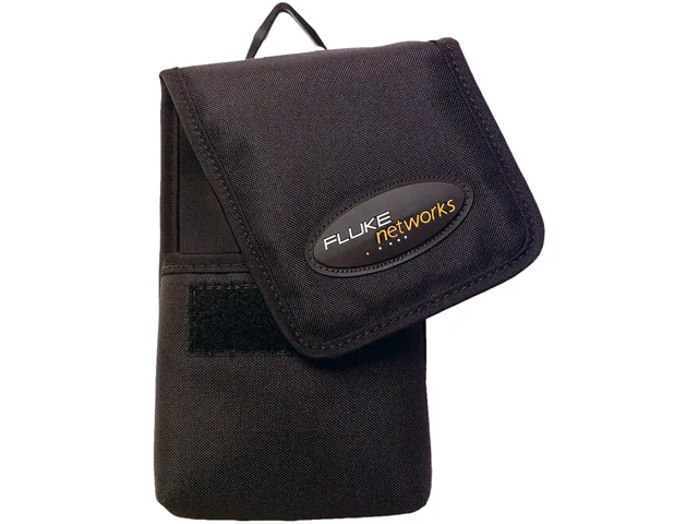 Black and yellow vinyl soft case with padded lining, belt loop and D-ring