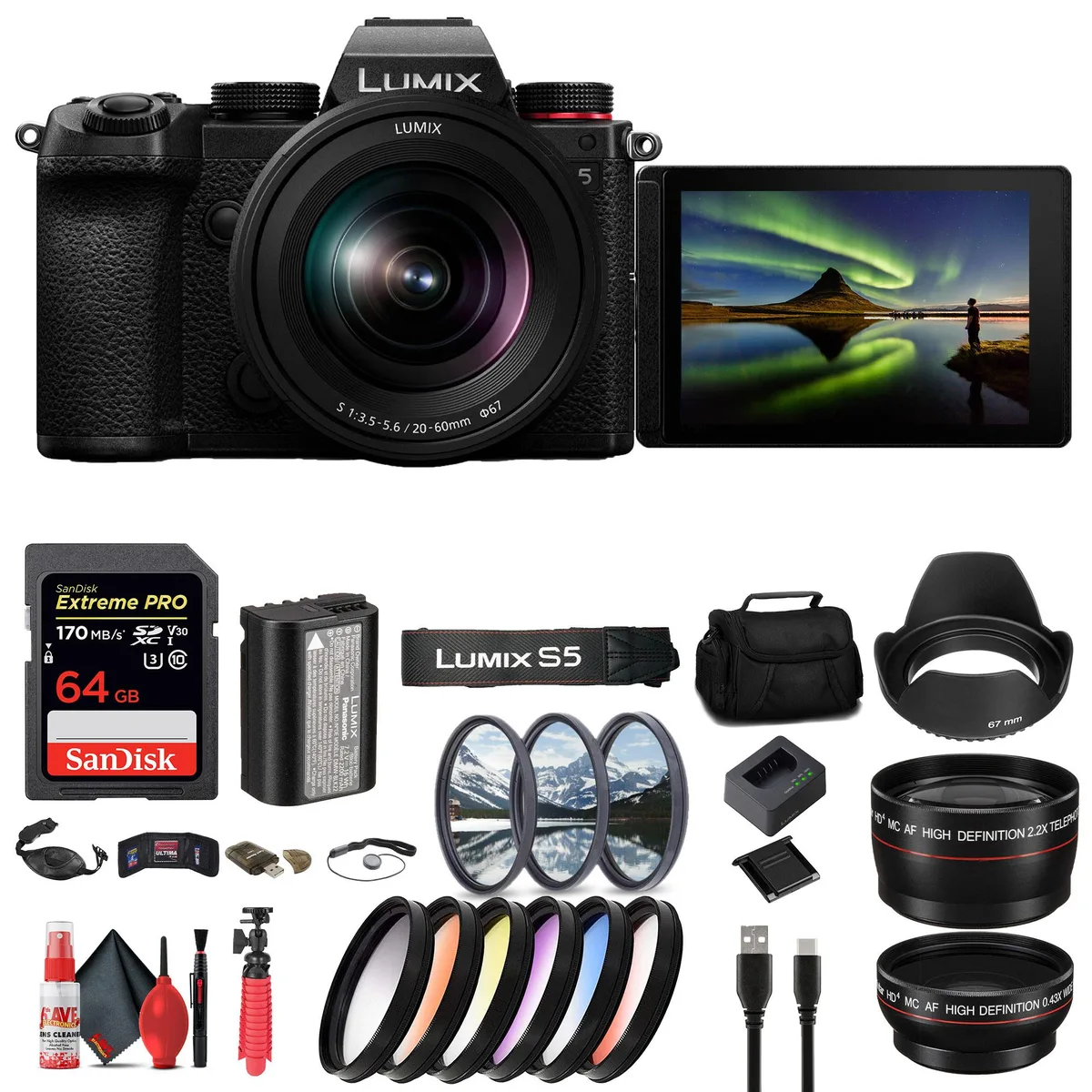 Panasonic Panasonic Lumix S5 24.2MP Full-Frame Camera Kit with 20-60mm Lens and 64GB Card — product photo