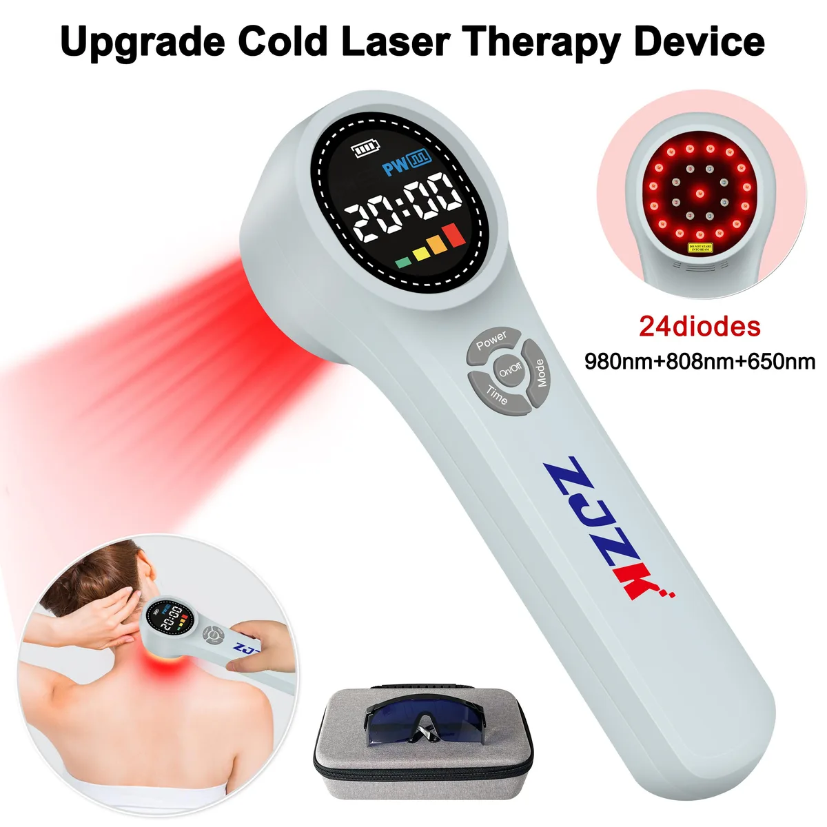 ZJZK ZJZK HHL02-724 Handheld Red Light Therapy Device Grey 24 Diodes 660nm 810nm 980nm Home Health Care — product photo