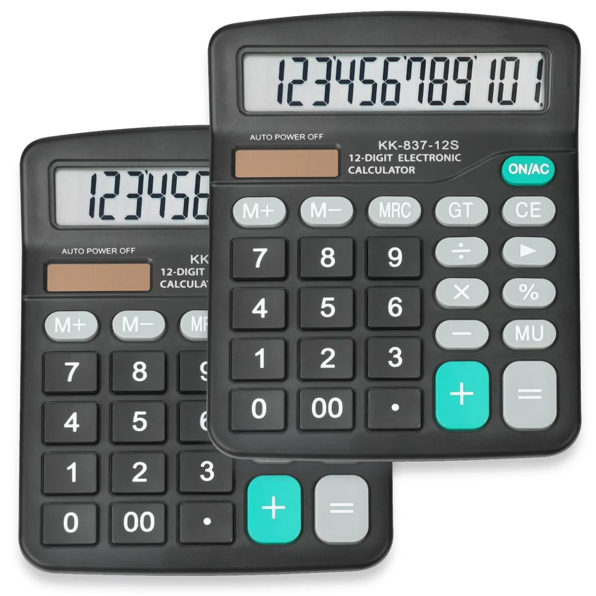  2 Pack Calculator Bulk 12 Digits Desktop Solar Battery Dual Power — product photo