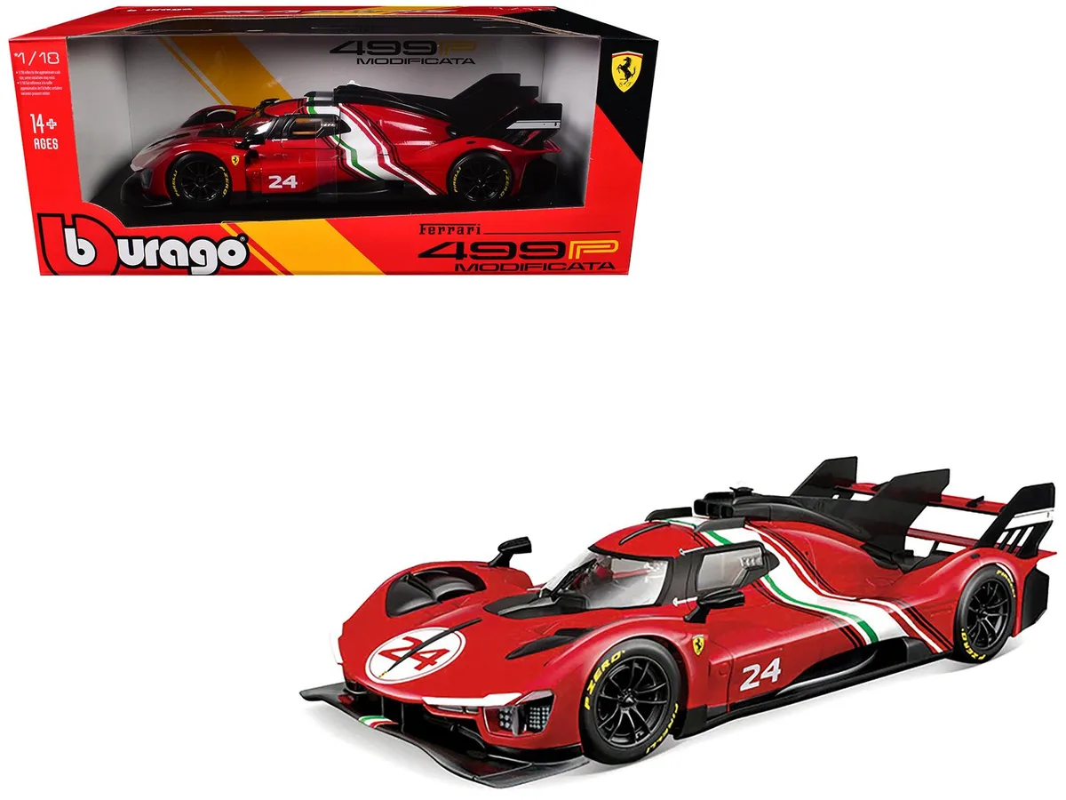 BBURAGO BBURAGO Ferrari 499P Modificata #24 Red Italian Flag Racing 1/18 Diecast — product photo