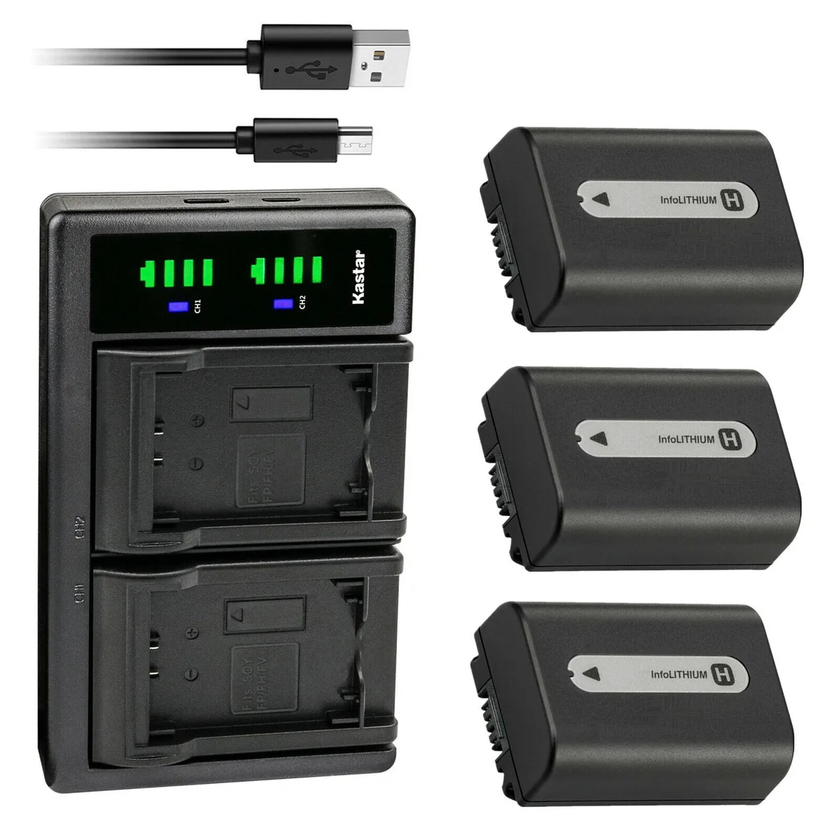 Kastar Kastar NP-FH50 3-Pack Battery &amp; USB Charger Kit — product photo