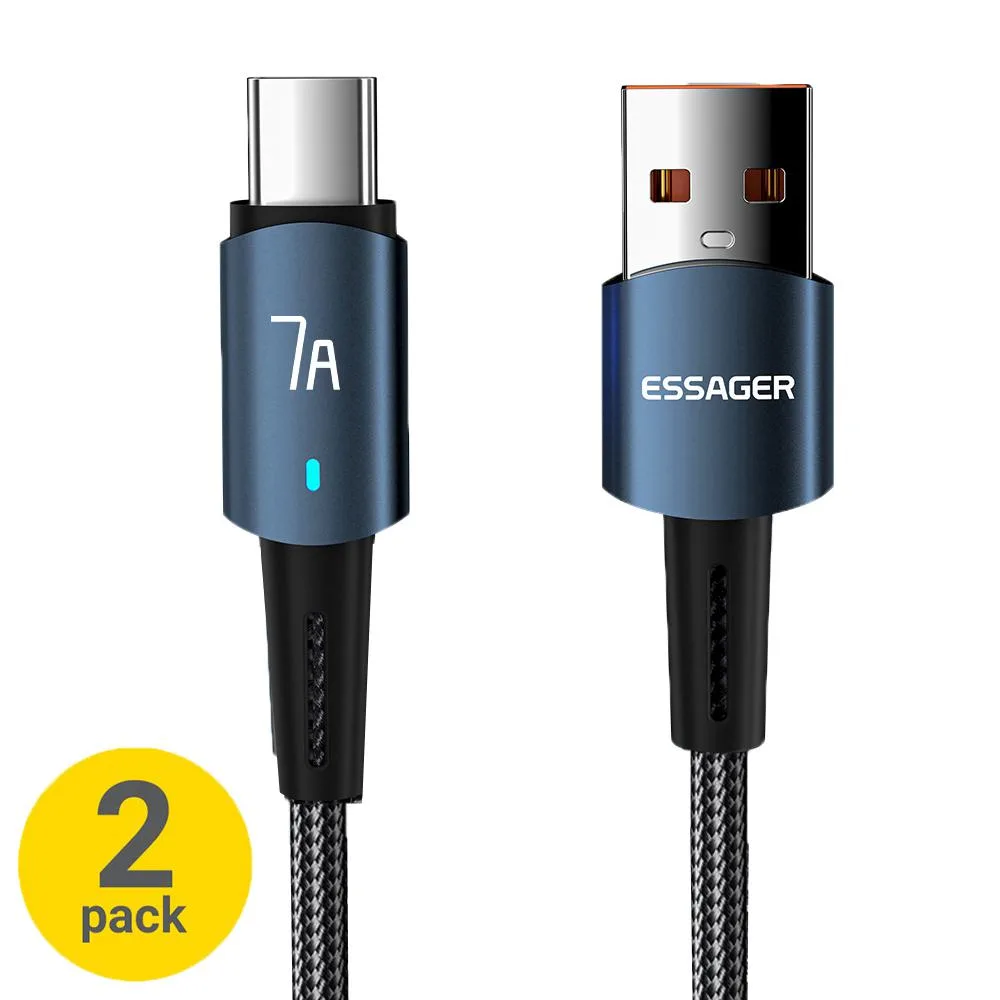 ESTONE ESTONE Essager CGA7A USB-A to USB-C Cable 100W 1m Blue 2-Pack — product photo