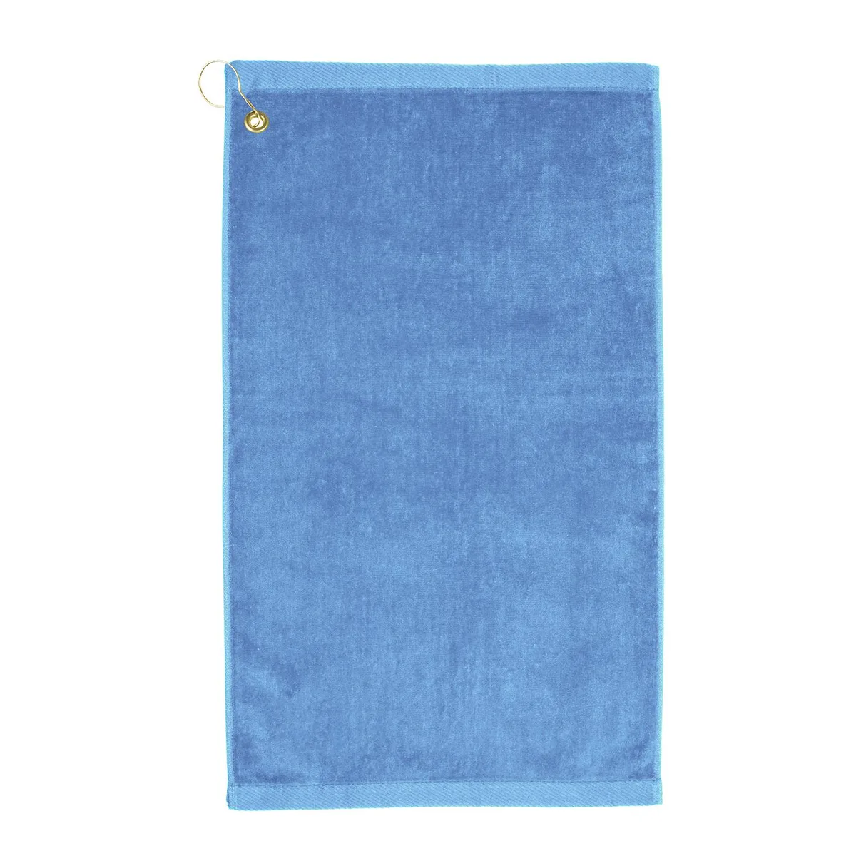 Sky blue velour golf towel 16 by 26 inches with corner hook and grommet