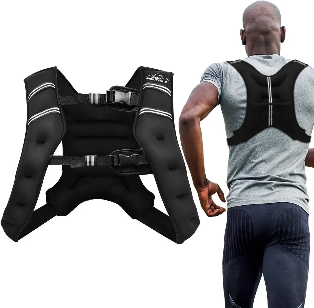 TAURKENAM weighted vest in black neoprene with adjustable front belt and rear mesh pocket