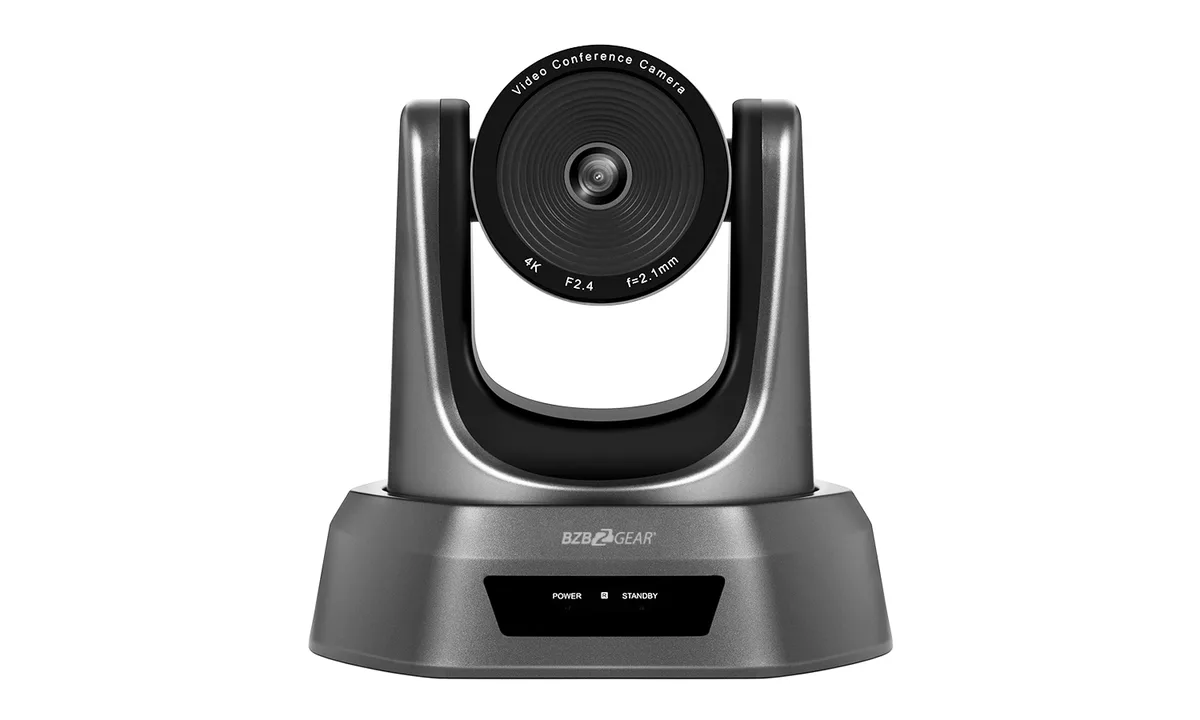 Black rectangular PTZ camera with wide fixed lens on motorised base